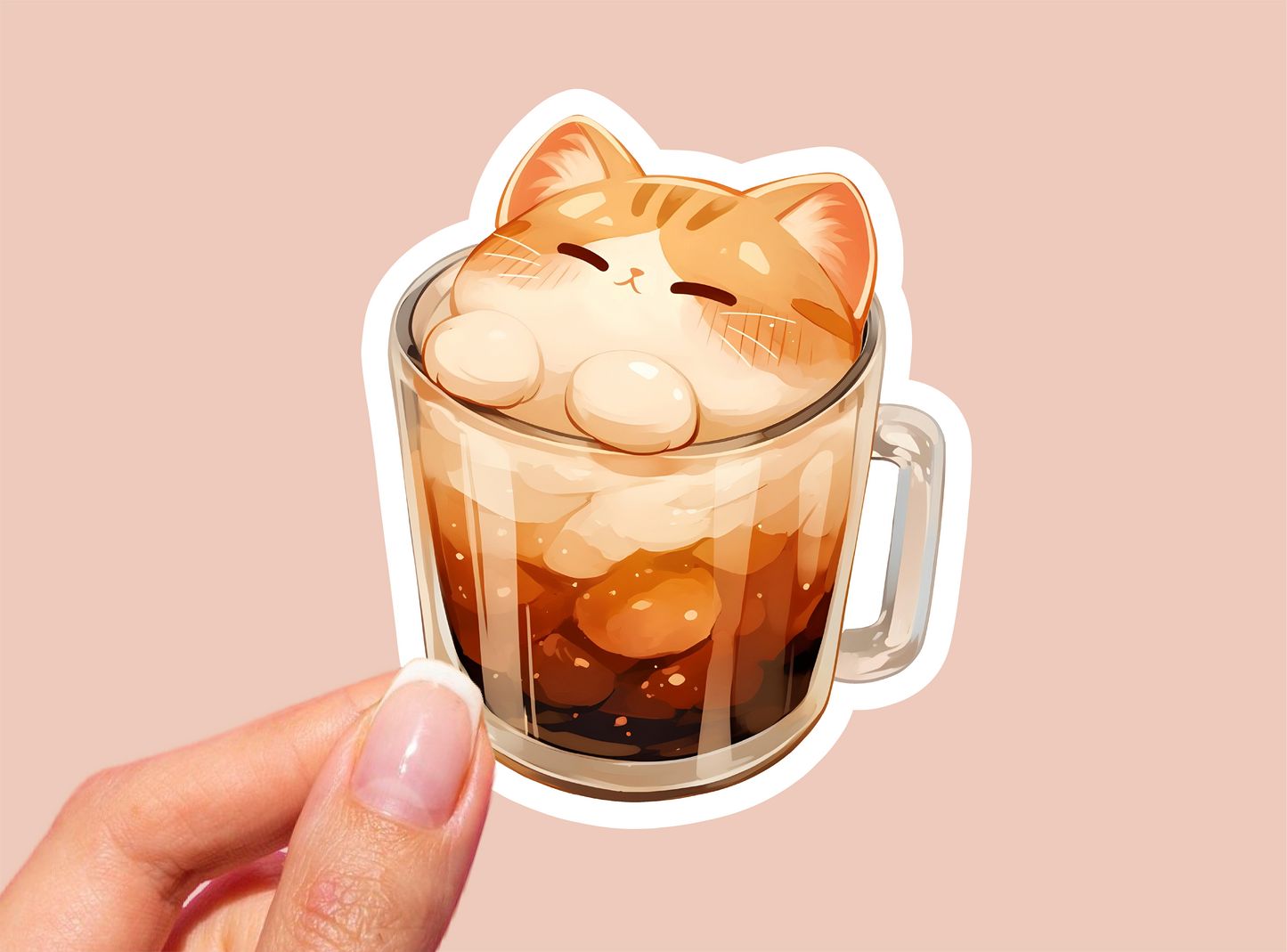 Iced Coffee Cat Vinyl Die Cut Sticker