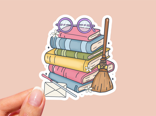 Stacked Magical Books Vinyl Die Cut Sticker