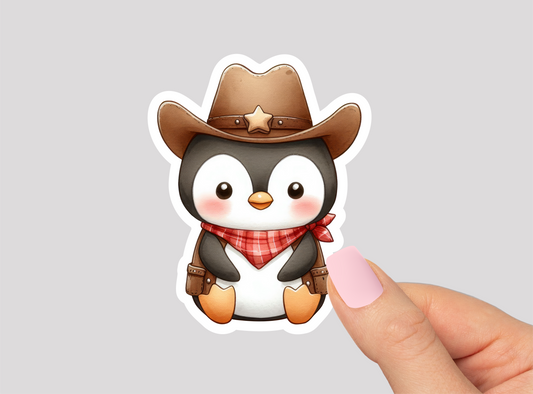 Cowboy Penguin Die Cut Sticker