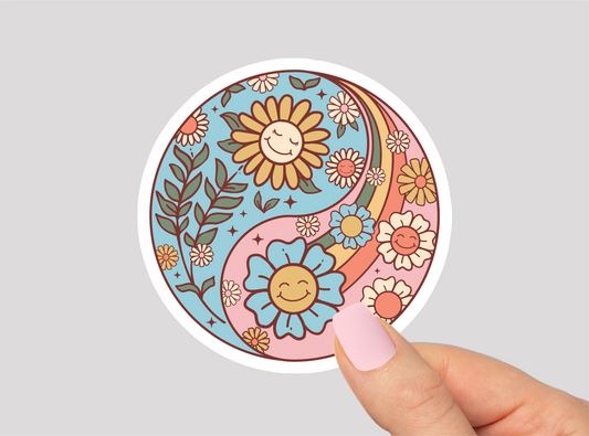 Floral Yin Yang Vinyl Die Cut Sticker