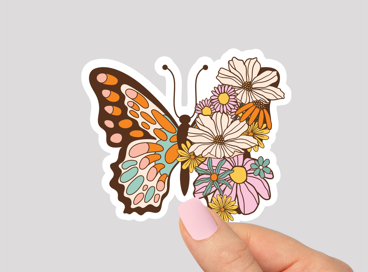 Floral Butterfly Vinyl Die Cut Sticker