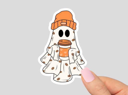 Cute Coffee Ghost Vinyl Die Cut Sticker