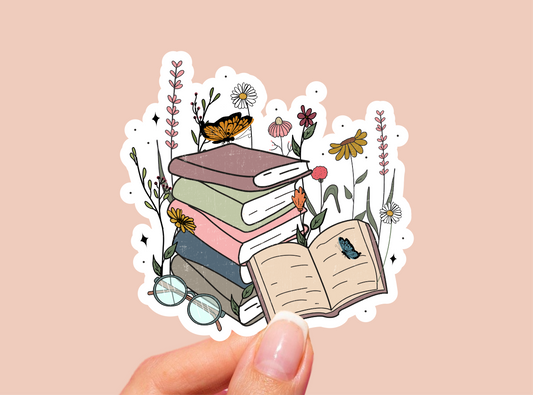 Books Floral Vinyl Die Cut Sticker