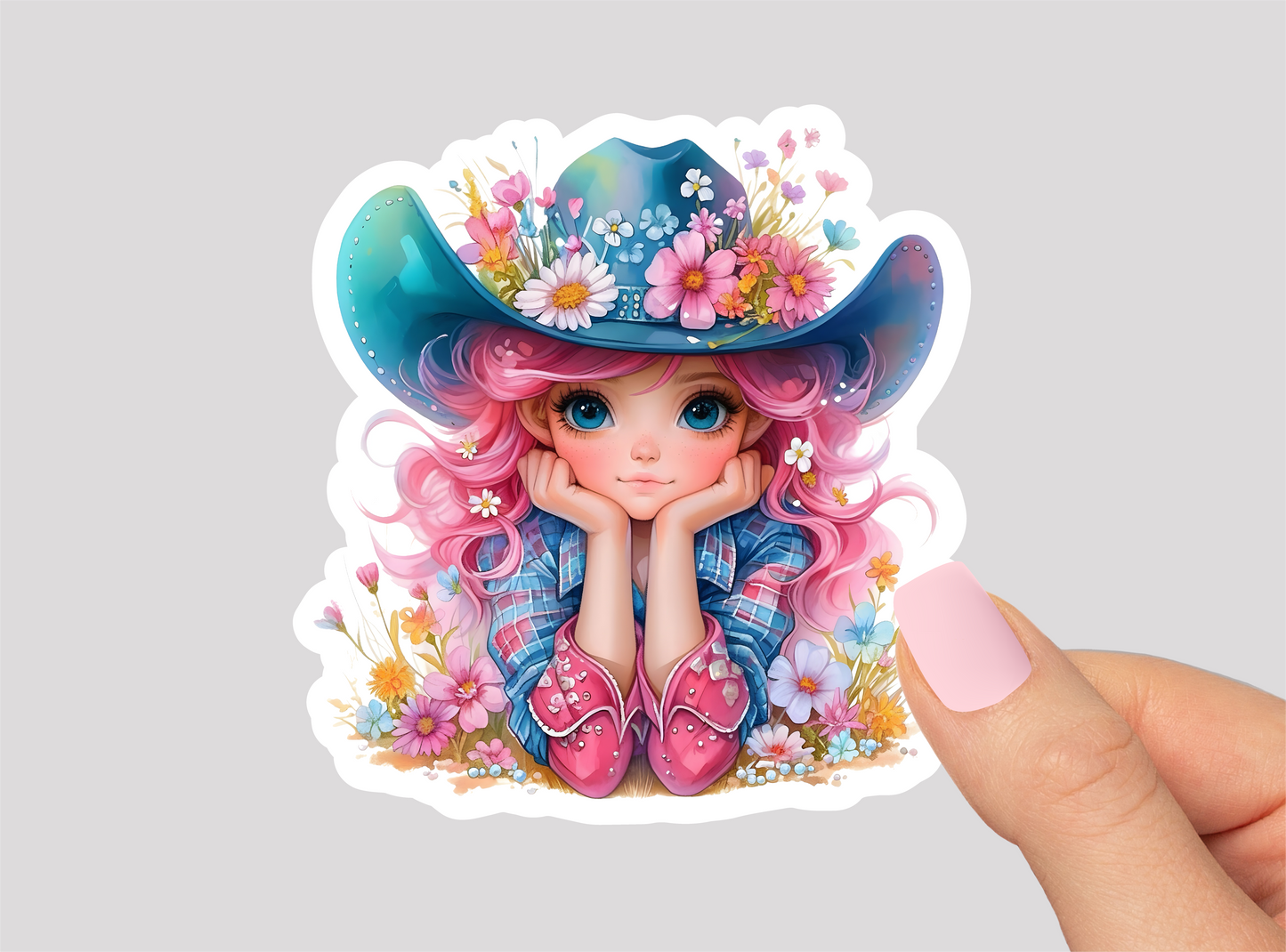 Floral Cow Girl Vinyl Die Cut Sticker