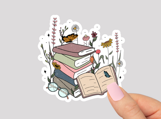 Books Floral Vinyl Die Cut Sticker