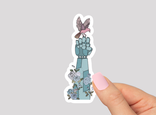 Robotic Arm and Bird Vinyl Die Cut Sticker