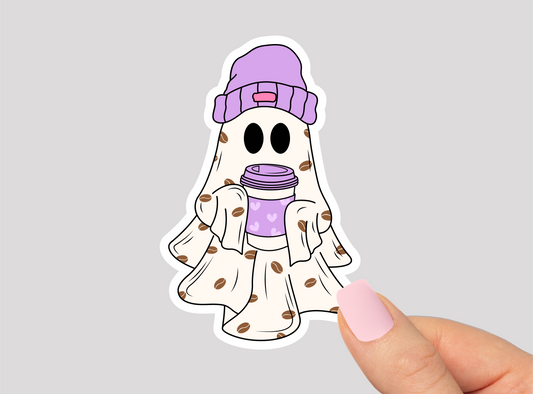 Cute Coffee Ghost Vinyl Die Cut Sticker