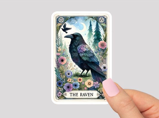 Raven Tarot Card Vinyl Die Cut Sticker