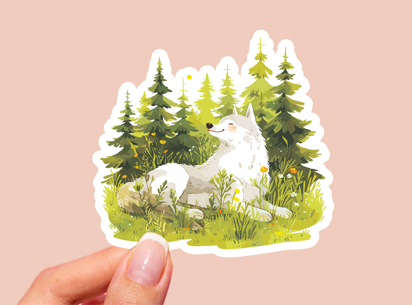 Cute Wolf Scenery Vinyl Die Cut Sticker