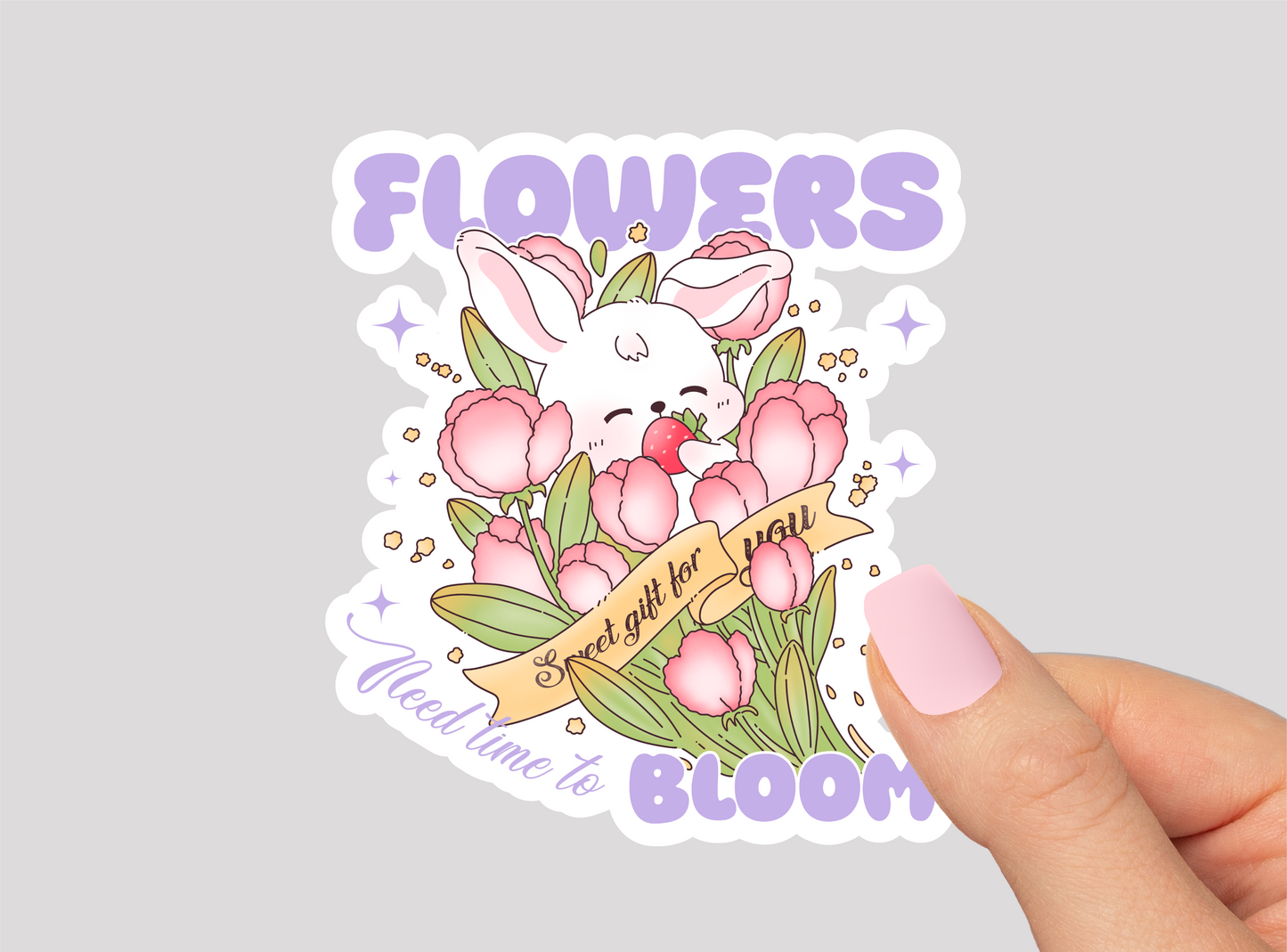 Tulip Bouquet Bunny Vinyl Die Cut Sticker