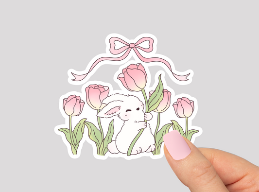 Bunny & Tulips Vinyl Die Cut Sticker