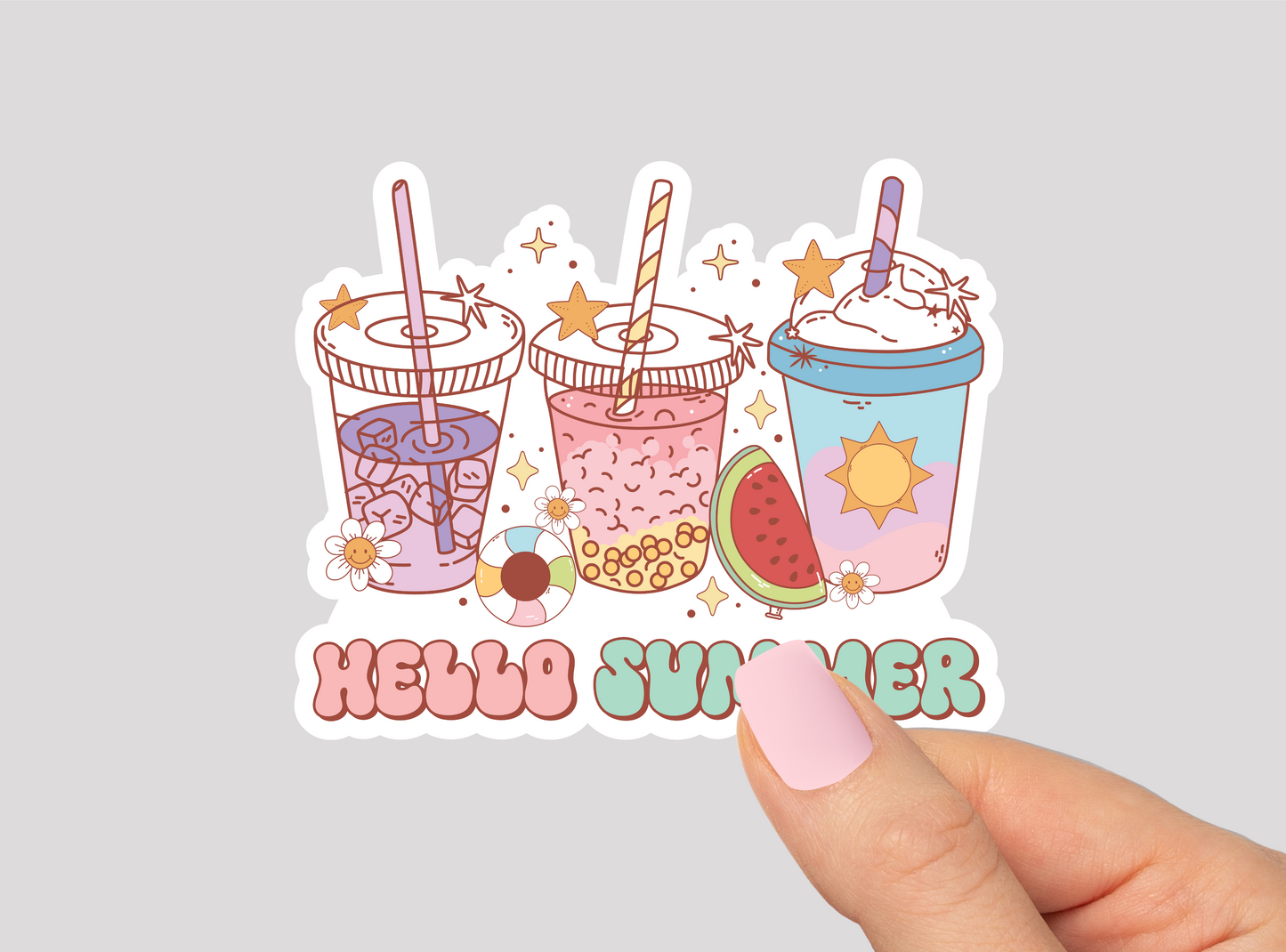 Hello Summer Drinks Vinyl Die Cut Sticker