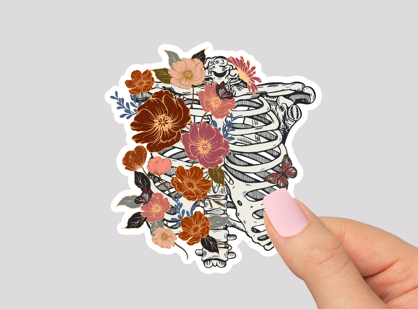 Floral Thorax Skeleton Vinyl Die Cut Sticker