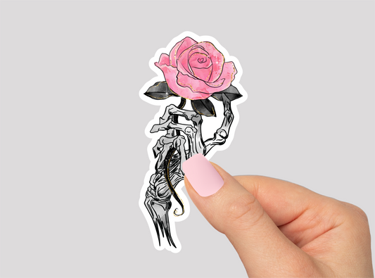 Skeleton Hand Rose Vinyl Die Cut Sticker