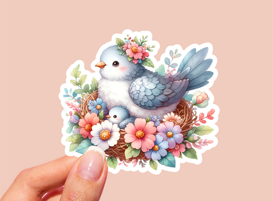 Floral Dove Nest Vinyl Die Cut Sticker