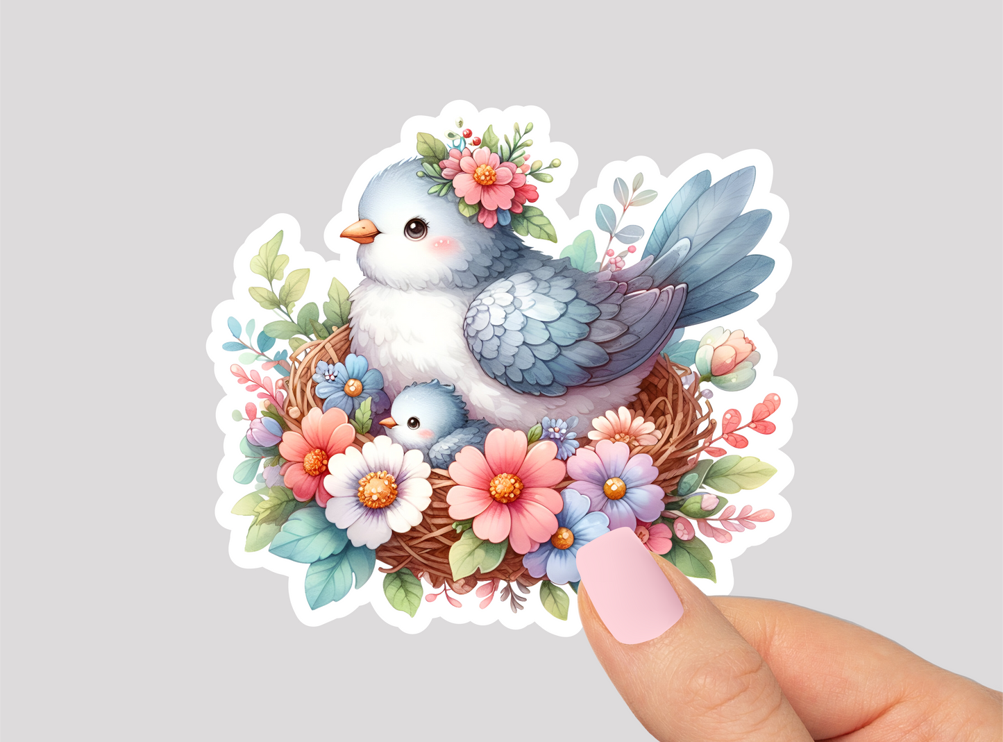 Floral Dove Nest Vinyl Die Cut Sticker