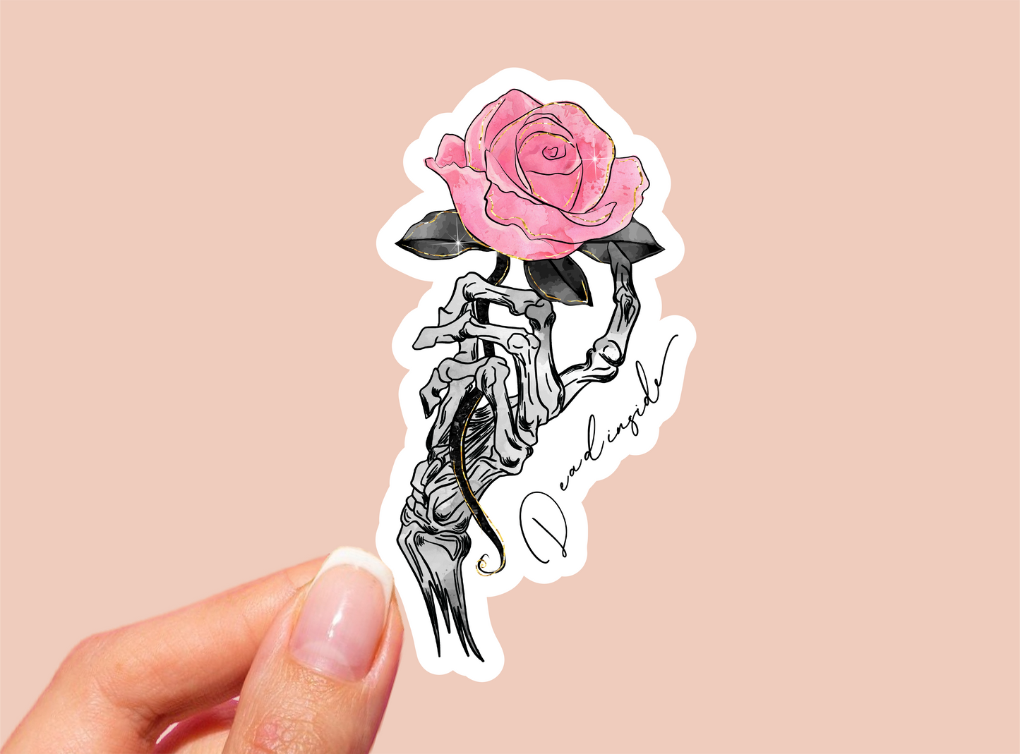 Skeleton Hand Rose Vinyl Die Cut Sticker