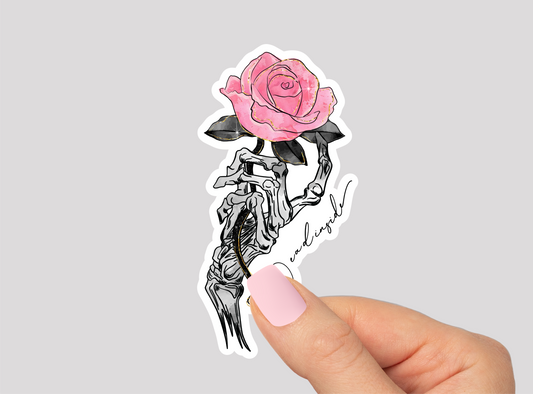 Skeleton Hand Rose Vinyl Die Cut Sticker