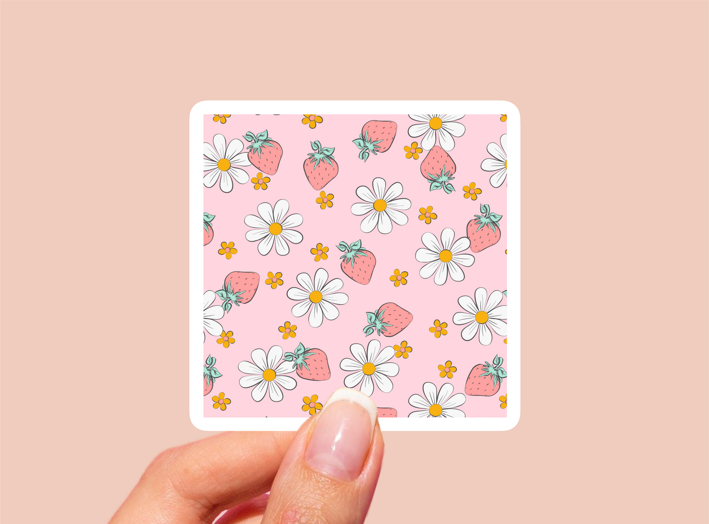 Strawberry Pattern Vinyl Die Cut Sticker