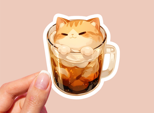 Iced Coffee Cat Vinyl Die Cut Sticker