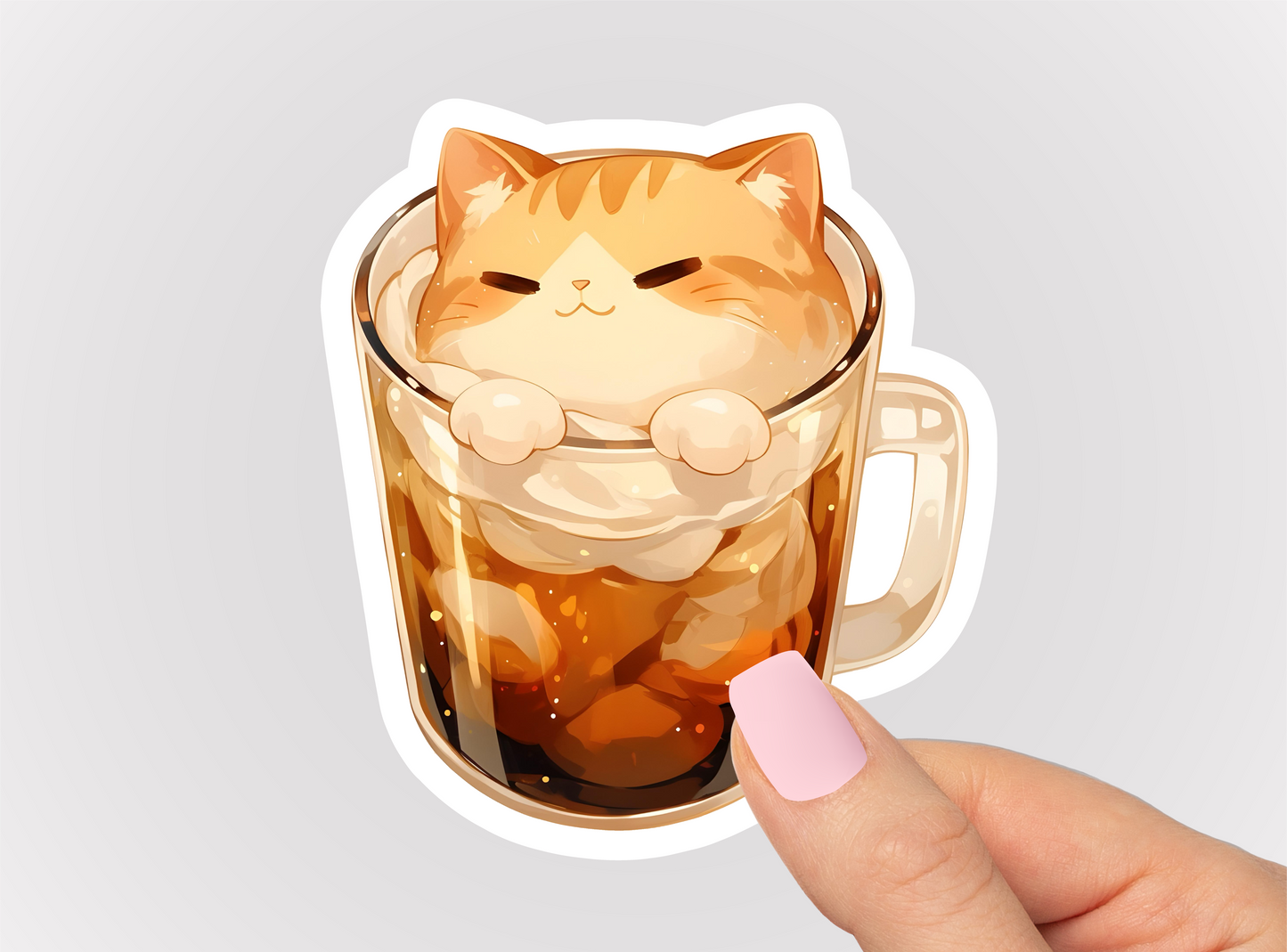 Iced Coffee Cat Vinyl Die Cut Sticker