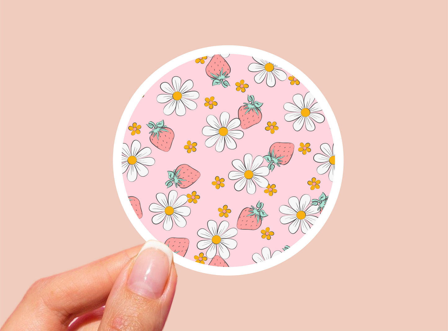 Strawberry Pattern Vinyl Die Cut Sticker