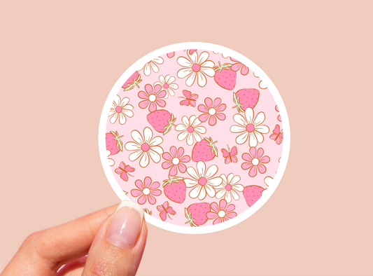 Strawberry Pattern Vinyl Die Cut Sticker