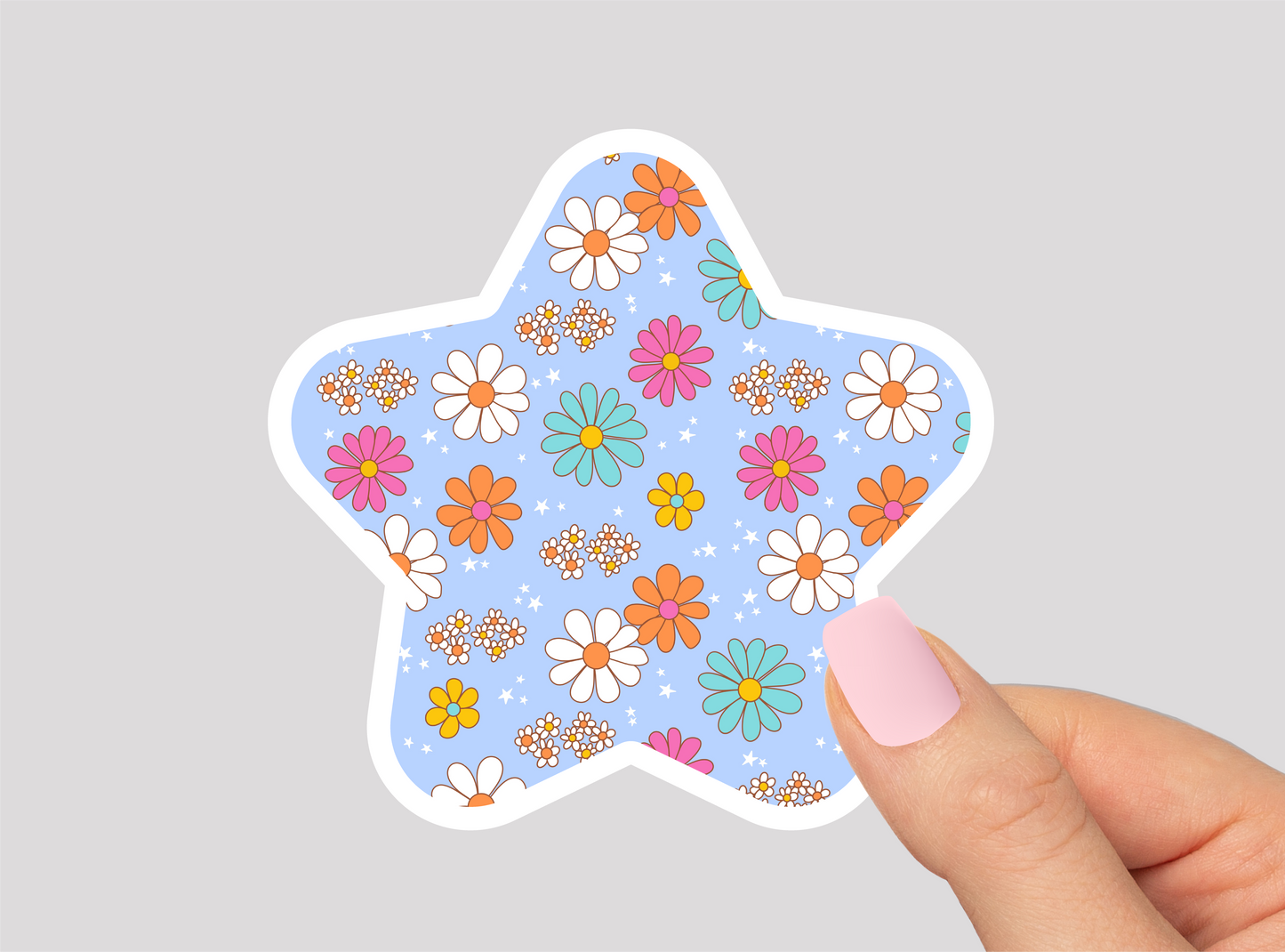 Floral Pattern Star Shape Vinyl Die Cut Sticker