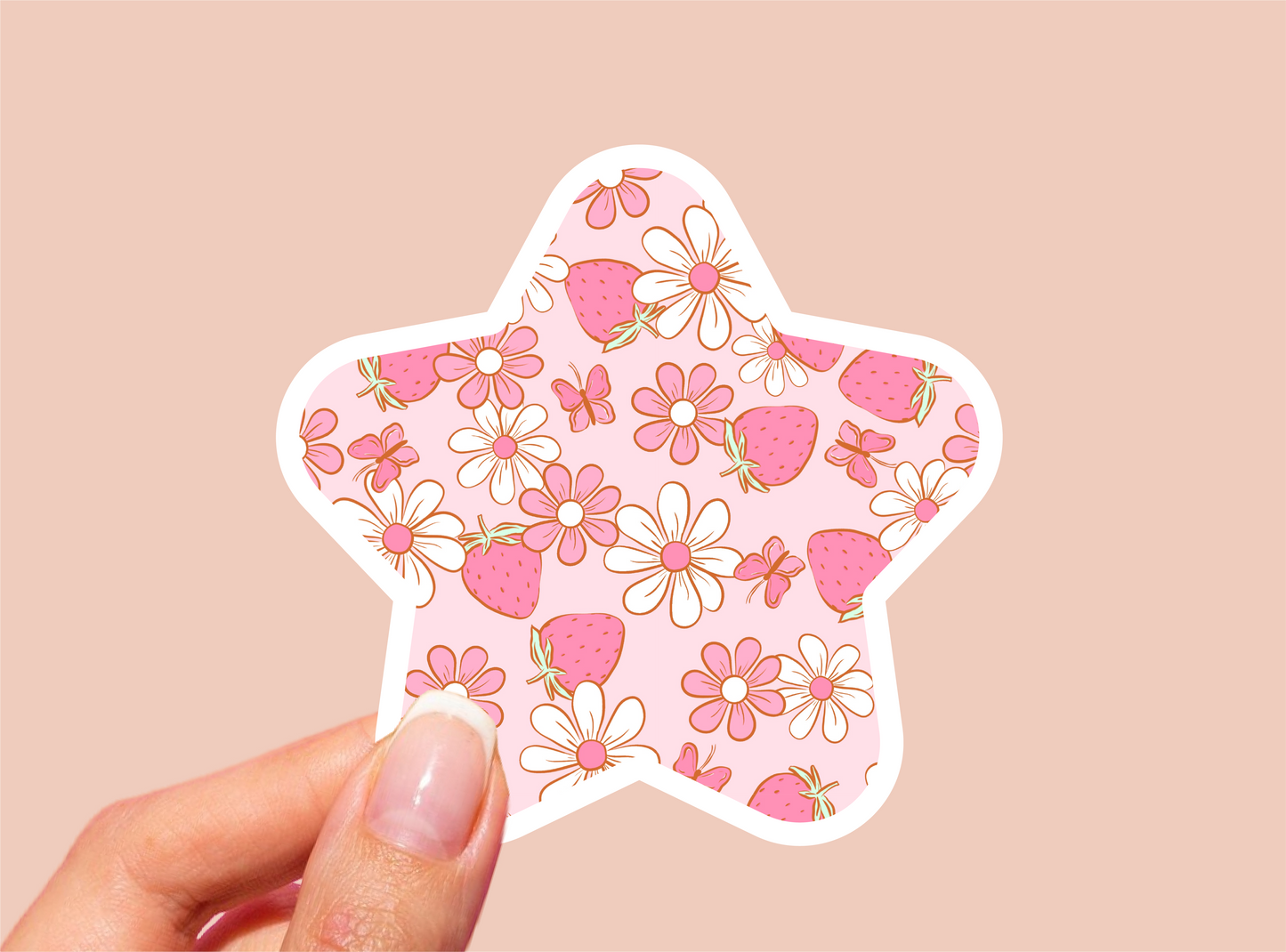 Strawberry Pattern Star Shape Vinyl Die Cut Sticker