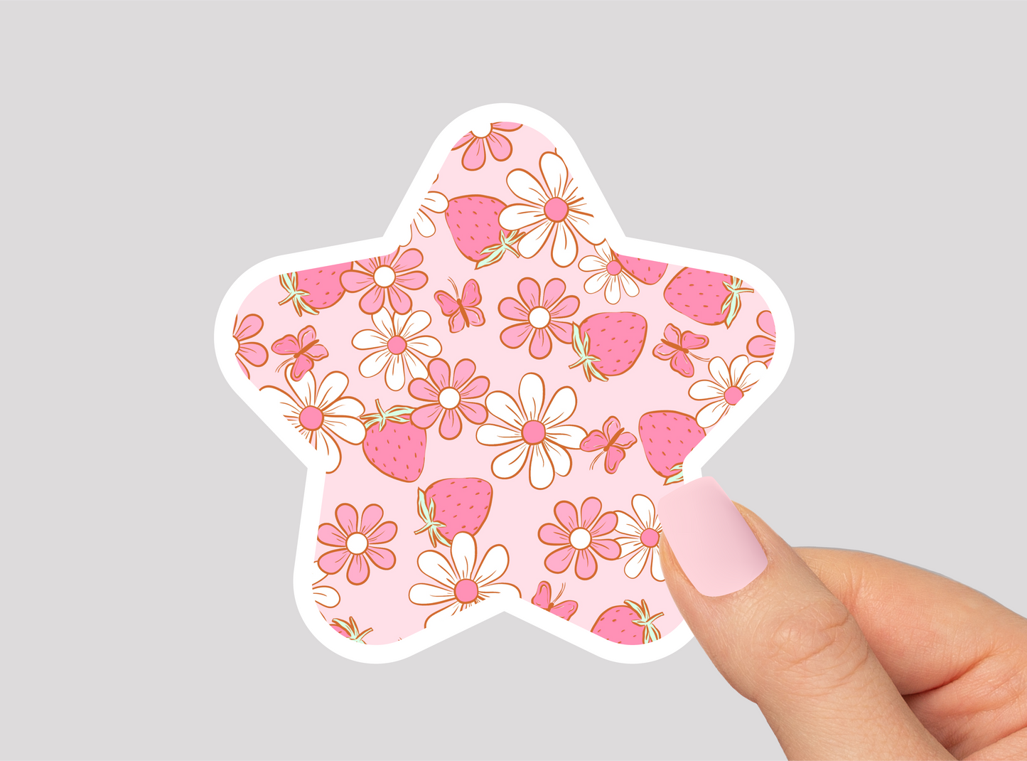 Strawberry Pattern Star Shape Vinyl Die Cut Sticker