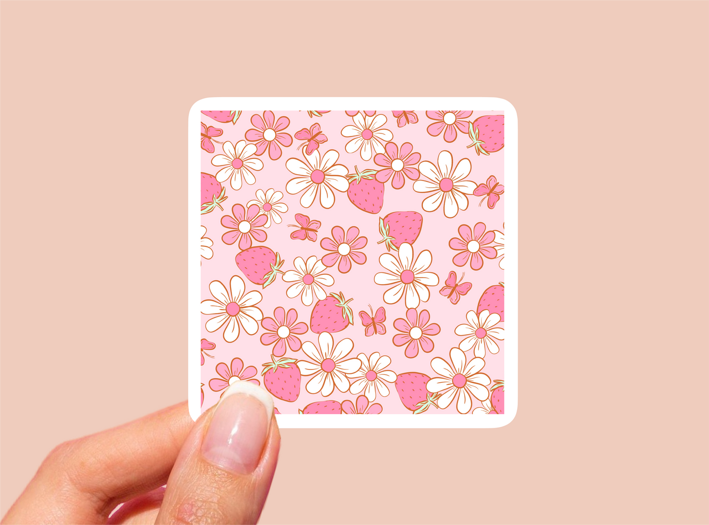 Squared Strawberry Pattern Vinyl Die Cut Sticker