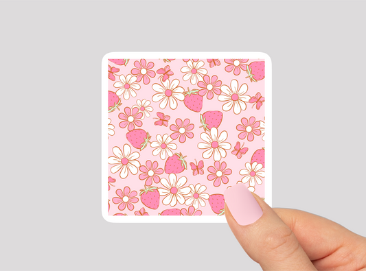 Squared Strawberry Pattern Vinyl Die Cut Sticker