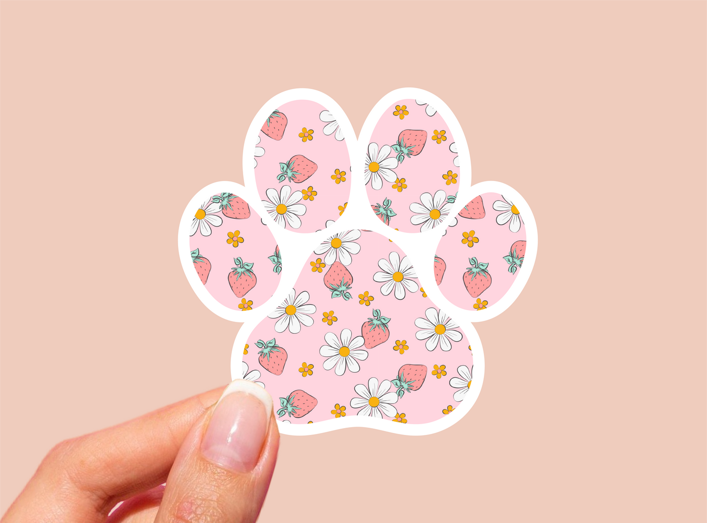 Strawberry Pattern Paw Vinyl Die Cut Sticker