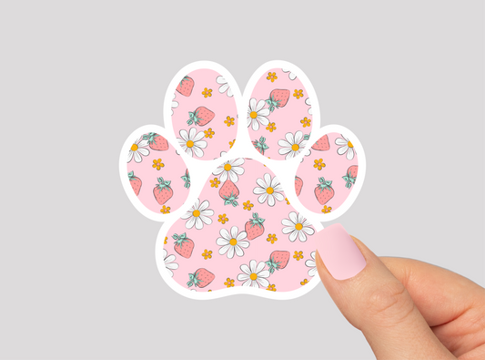 Strawberry Pattern Paw Vinyl Die Cut Sticker