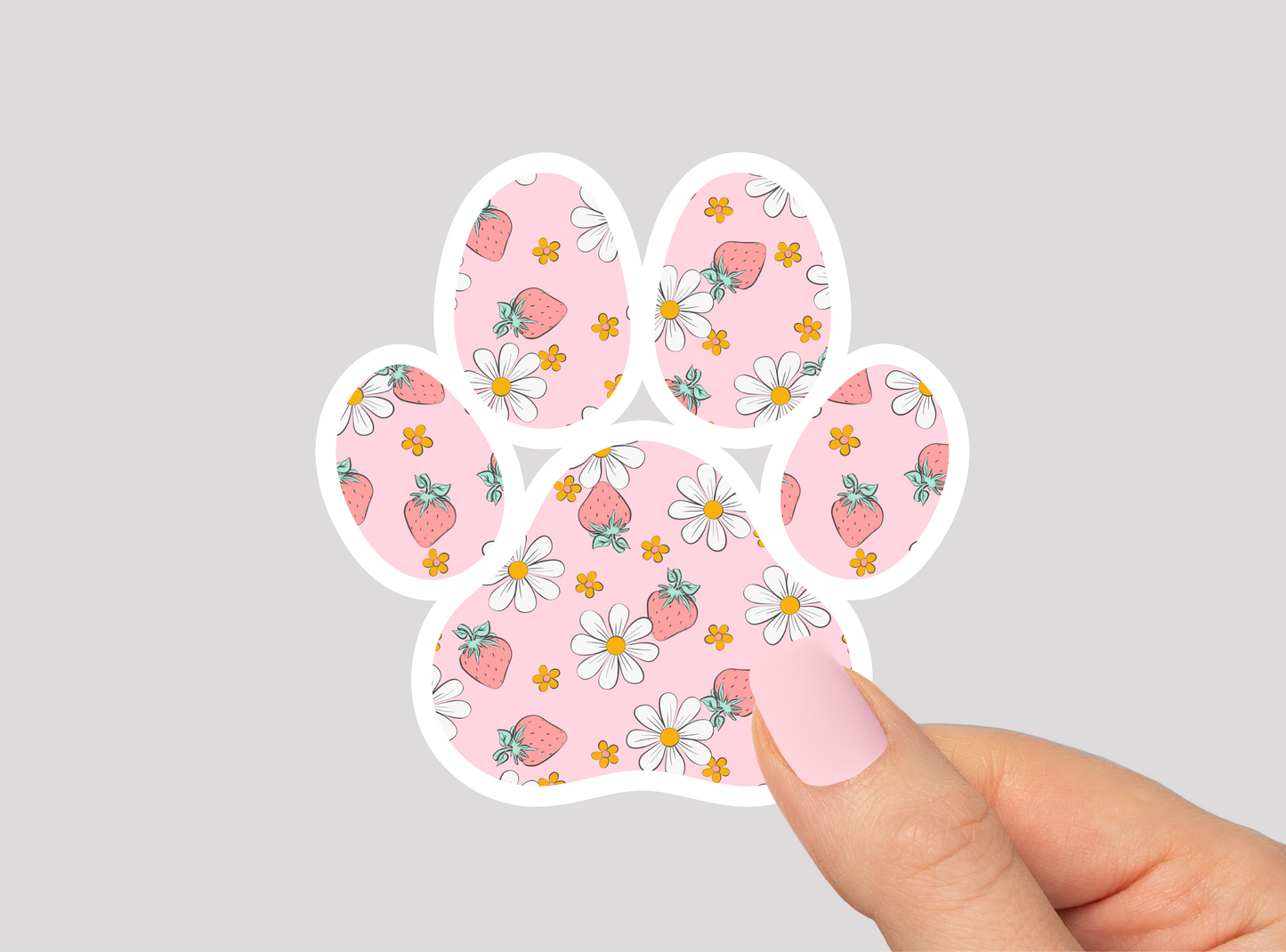 Strawberry Pattern Paw Vinyl Die Cut Sticker