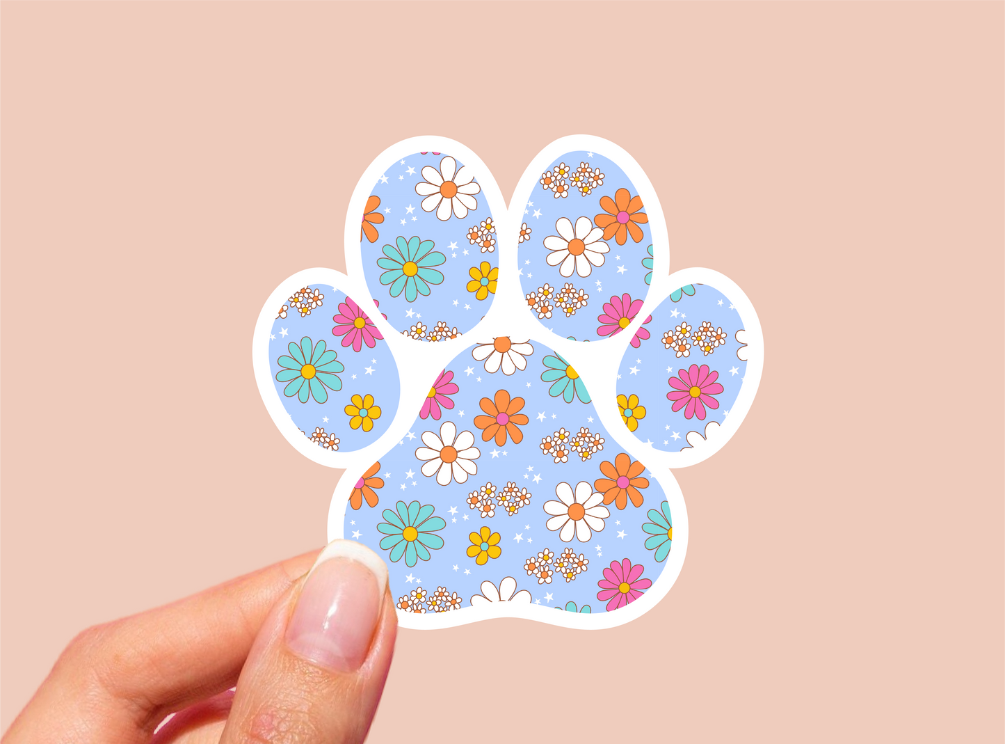 Floral Pattern Paw Vinyl Die Cut Sticker