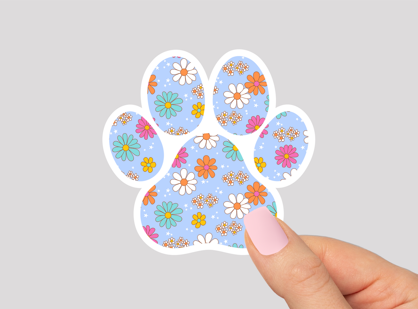 Floral Pattern Paw Vinyl Die Cut Sticker