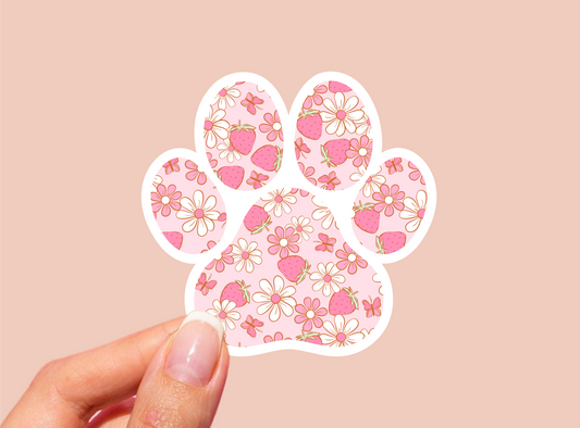 Strawberry Pattern Paw Vinyl Die Cut Sticker