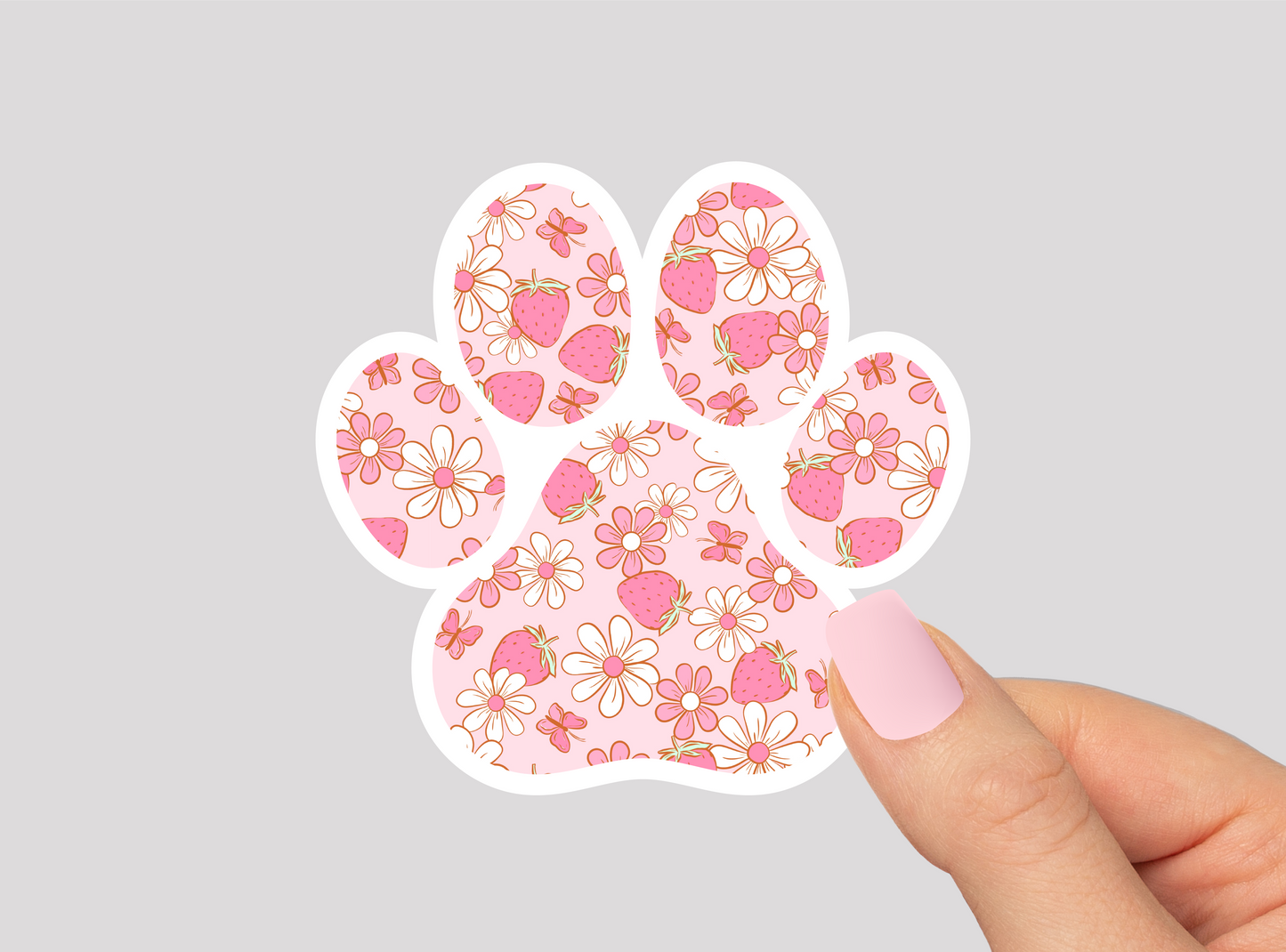 Strawberry Pattern Paw Vinyl Die Cut Sticker