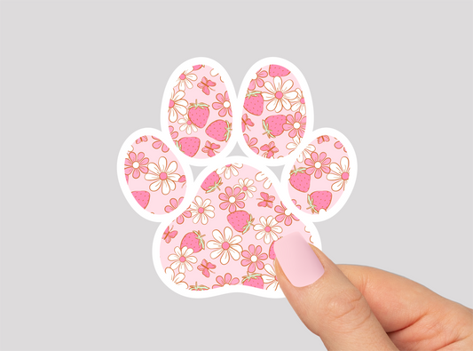 Strawberry Pattern Paw Vinyl Die Cut Sticker