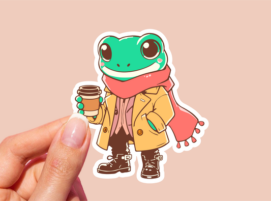 Hipster Coffee Froggy Vinyl Die Cut Sticker