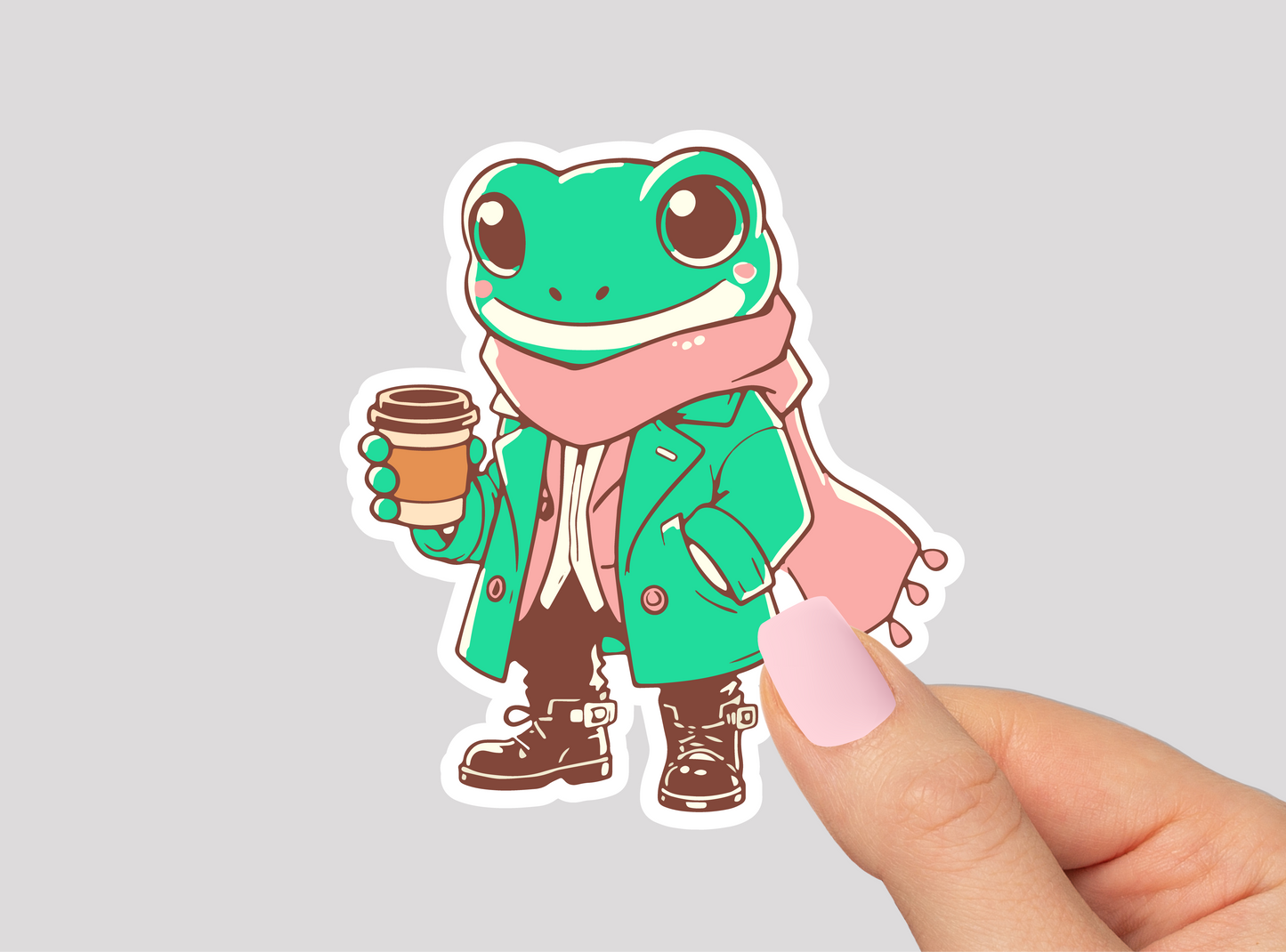 Hipster Coffee Froggy Vinyl Die Cut Sticker