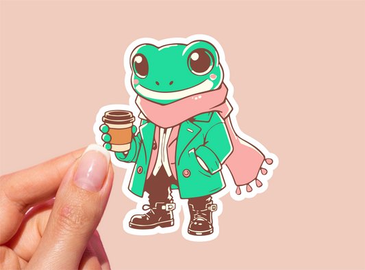 Hipster Coffee Froggy Vinyl Die Cut Sticker