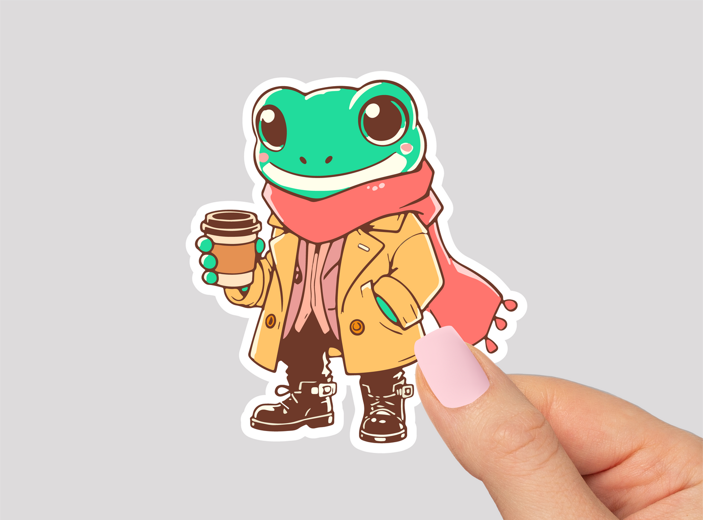 Hipster Coffee Froggy Vinyl Die Cut Sticker