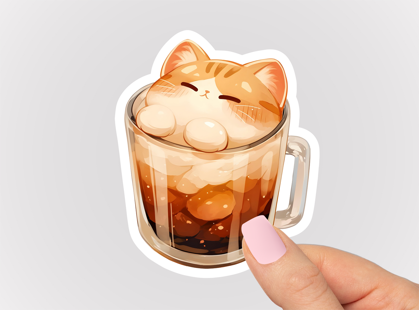 Iced Coffee Cat Vinyl Die Cut Sticker