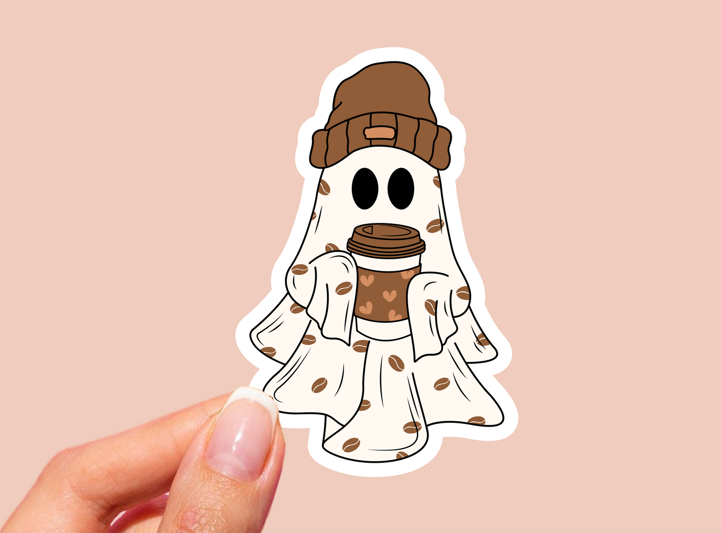 Cute Coffee Ghost Vinyl Die Cut Sticker