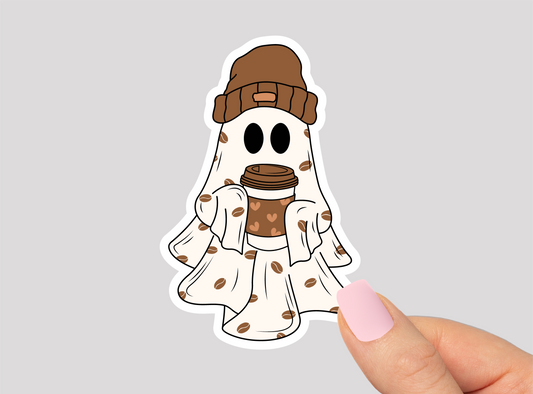 Cute Coffee Ghost Vinyl Die Cut Sticker