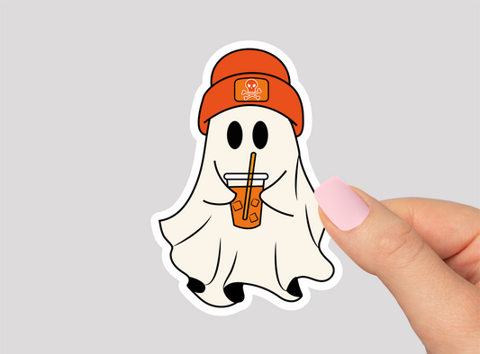 Cute Coffee Ghost Vinyl Die Cut Sticker