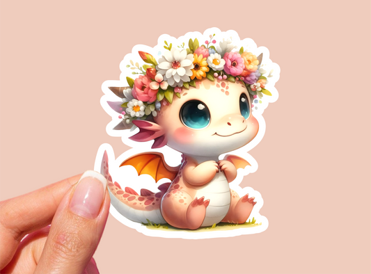 Floral Dragon Vinyl Die Cut Sticker