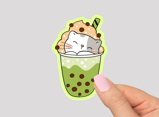 Boba Cat Vinyl Die Cut Sticker